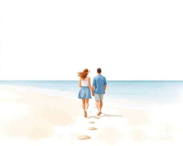 Couple walking together on a peaceful beach - representing couples therapy